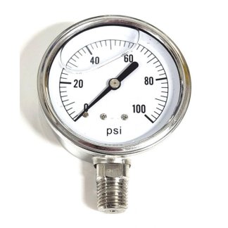 2154GXX100, 2-1/2" LIQUID FILLED PRESSURE GAUGE 100 PSI STAINLESS STEEL