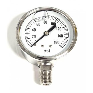 2154GXX160, 2-1/2" LIQUID FILLED PRESSURE GAUGE 160 PSI STAINLESS STEEL