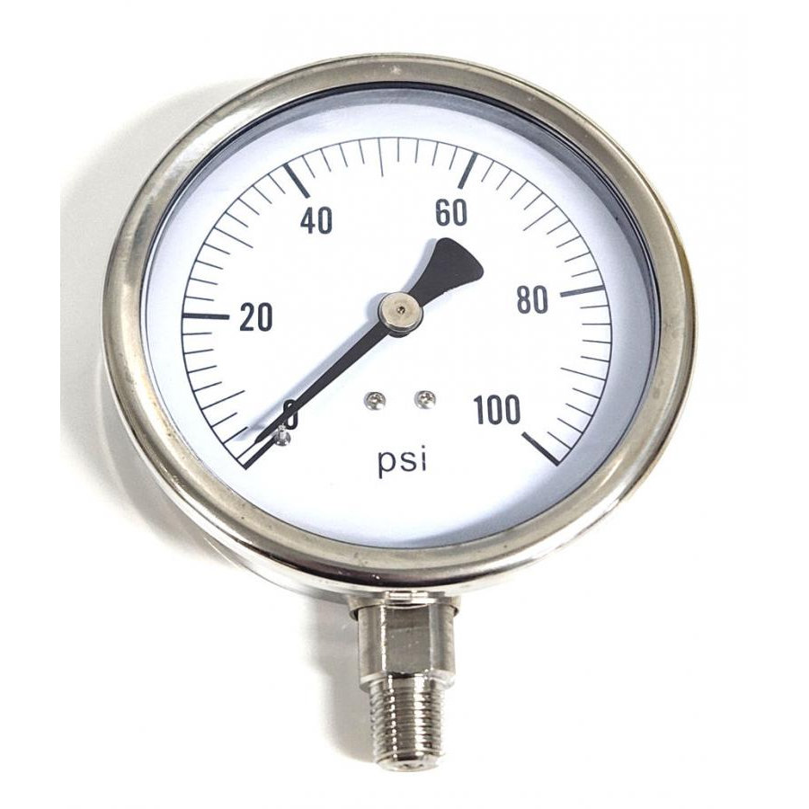 4154DXX100, 4" PRESSURE GAUGE 100 PSI STAINLESS STEEL