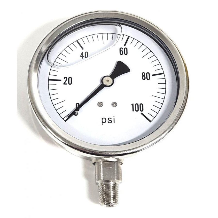 4154GXX100, 4" LIQUID FILLED PRESSURE GAUGE 100 PSI STAINLESS STEEL