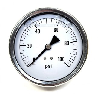 4254GXX100, 4" LIQUID FILLED PRESSURE GAUGE 100 PSI STAINLESS STEEL REAR MOUNT
