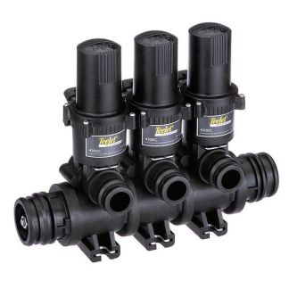 433EC-2-D, 430 SERIES 3 SECTION ON/OFF VALVE MANIFOLD, EC SERIES WITH DIN CONNECTION, LG MALE QUICK CONNECT INLETS X SM MALE QUICK CONNECT OUTLETS