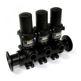 433EC-2F75-D, 430 SERIES 3 SECTION ON/OFF VALVE MANIFOLD, EC SERIES WITH DIN CONNECTION, 75 SERIES FLANGE (M200) INLETS X SM MALE QUICK CONNECT OUTLETS