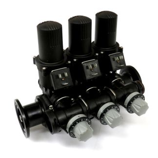 433EC-3F75-D, 430 SERIES 3 SECTION 3-WAY ON/OFF VALVE MANIFOLD WITH METERED BYPASS, EC SERIES WITH DIN CONNECTION, 75 SERIES FLANGE (M200) INLETS X SM MALE QUICK CONNECT OUTLETS