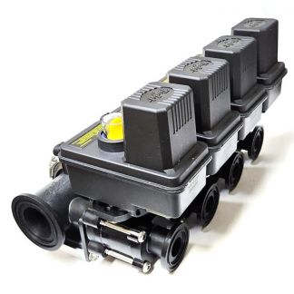 454BEC-2NF-P, 454 NARROW SERIES 4 SECTION ON/OFF VALVE MANIFOLD, EC SERIES LESS CABLE, 75 SERIES FLANGE (M200) INLETS X 50 SERIES (M100) FLANGE OUTLET