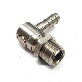 6471-SS-C400TD, 3/8" ELBOW BARB X 11/16" NOZZLE THREAD WITH 1/4" FPT STAINLESS STEEL