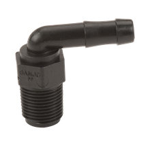 HB038-90, 3/8" MPT X 3/8" 90° HOSE BARB ELBOW
