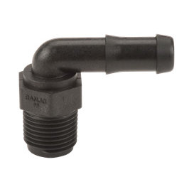 HB050-90, 1/2" MPT X 1/2" 90° HOSE BARB ELBOW