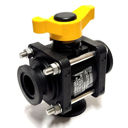 MV100BL, 1" X 1" X 1" (M100) FLANGE 3-WAY VALVE - BOTTOM INLET