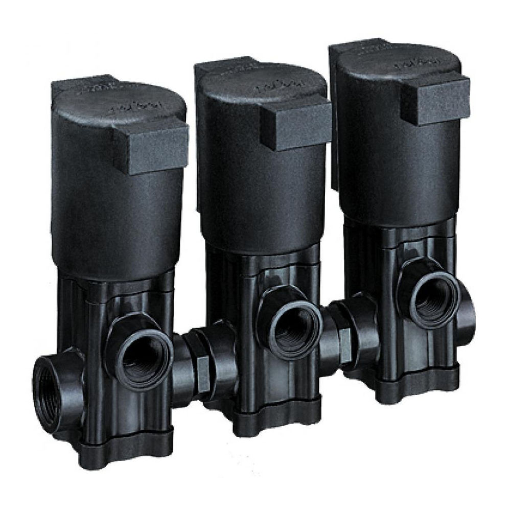 AA144P-3, 144P SERIES 3 VALVE MANIFOLD ELECTRIC SOLENOID VALVE 3/4" FPT INLETS X 1/2" FPT OUTLETS