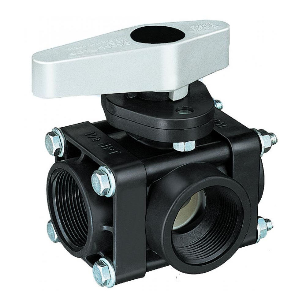 AA346M-3-1-1/4-PP, 1-1/4" NPT 3-WAY MANUAL VALVE
