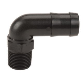 HB075-100-90, 3/4" MPT X 1" 90° HOSE BARB ELBOW