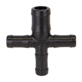 HBC050-075, HOSE BARB CROSS, 3/4" INLET X 1/2" OUTLETS
